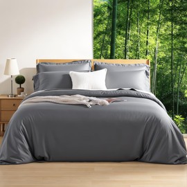 NEXHOME PRO Duvet Cover Queen, 100% Organic Bamboo Cooling Duvet Cover Set, Ultra Soft, 1 Duvet Cover and 2 Pillowcases, 104"x90", Gray, Comforter Not Included