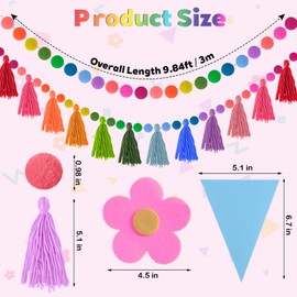 4 Pcs Rainbow Tassel Garland 9.8 Feet Pom Pom Balls Garland Colorful Felt Fabric Banner Set, Boho Pastel Tassel Wall Door Hanging Decor for Classroom Birthday Party Kids Bedroom Baby Shower School