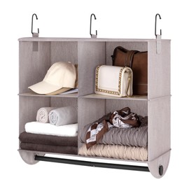 StorageWorks Hanging Closet Organizer with Garment Rod, 4-Section Clothes Storage for Closet, 12 ¼" D x 24 ½" W x 28" H, Light Khaki