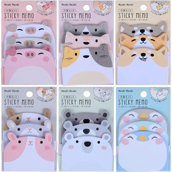 Cute Sticky Notes, 6 Pack Cartoon Sticky Notes Animals Shape