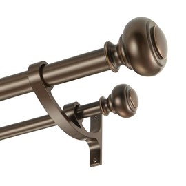 Double Curtain Rod 72 to 144 Inches, Heavy Duty Telescoping Drapery Rod with Aluminum Alloy Brackets, Adjustable 1-Inch Front and 5/8 Inch Back Double Window Rod, Classic Finials, Antique Brown