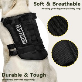 Xihan Tactical Dog Harness for Medium Dogs,Easy Walk Dog Harness and Leash Set,Velcro,Tactical Dog Vest Harness for Walking Hiking Training,Black M