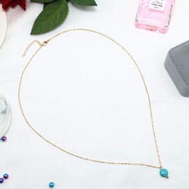 TseenYi Boho Turquoise Drop Chain Necklace Long Gemstone Pendant Necklace Minimalist Clavicle Necklaces Jewellery for Women and Girls (Gold)