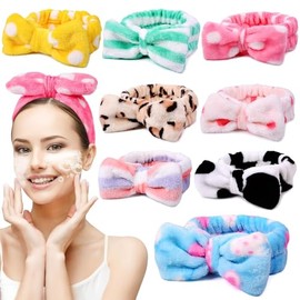 UMIKU Paquete de 8 diademas de spa para mujer, diadema de maquillaje facial suave de forro polar coral para mujeres y niñas, diadema para el pelo con lazo, envoltura para la cabeza para lavar la máscara facial, spa y ducha regalos