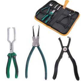 3pcs Fuel Line Pliers Set Fuel Line Hose Clips Pipe Clamp Tool, Fuel Filter Caliper Hose Pipe Clamp Clip Pliers and 80 Degree Disconnect Pliers Set for Auto Maintenance, Includes Storage Case