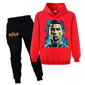 Xpialong Boys Girls Ronaldo Football Fans for Kids Football Hoodie+Pants Cotton Tracksuit Set (Red,11-12 Years,11 Years,12 Years)