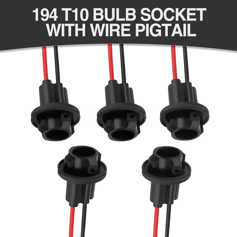 5PCS 194 T10 Bulb Socket with Wire Pigtail, Pre-Wired Harness