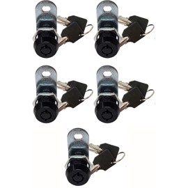 Admiral Locks Tubular Cam Lock, Keyed Alike Removable Key RV Compartment Storage Lock Cabinet Locks (Black Pack of 5, 5/8" 180°)