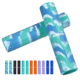 WayToGo Kayak Paddle Grips, Non-Slip Paddle Grips for Kayaking, Soft Silicone Wraps Blister Prevention Kayak Paddle Board Accessories for Take-Apart Paddles, 2 Pack (Blue-Green, 30mm Paddle)