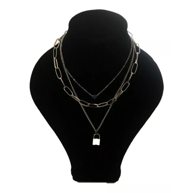 Patry Collar Tres Cadenas Corazón Candado Y Amor