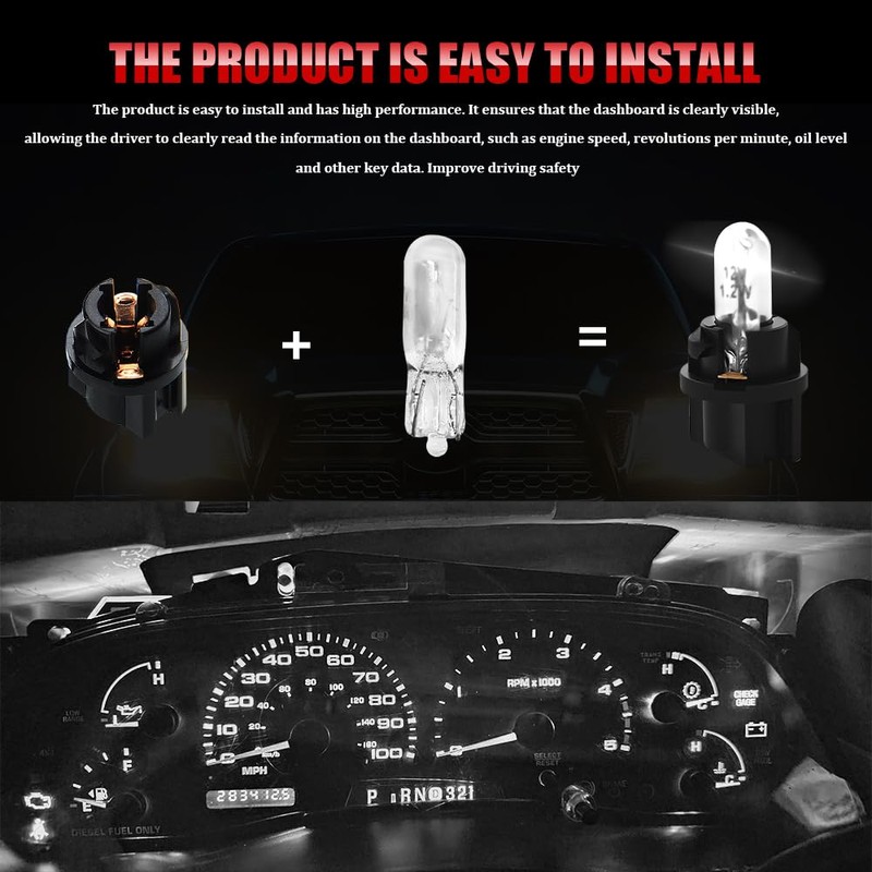 20PCS Car T5 Instrument Lights, Instrument Cluster Bulbs, 12V 1.2W