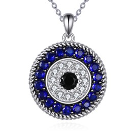 YFN Evil Eye Pendant Necklace for Women 925 Sterling Silver Greek Protection Jewelry with Blue Sapphire and Black Cz Amulet Gift for Women 18"