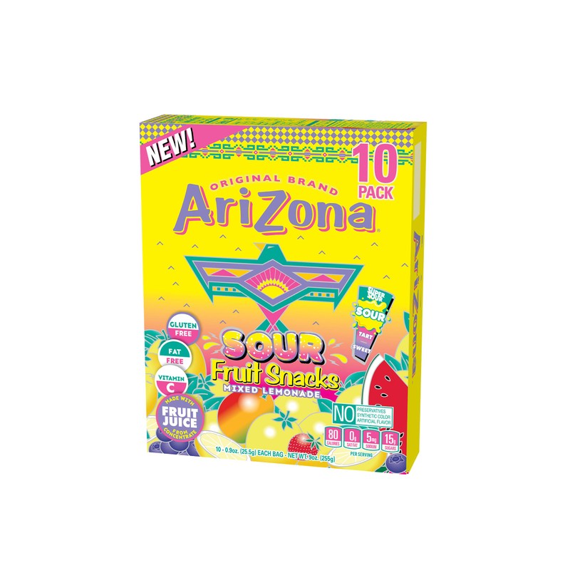 AriZona Fruit Snacks, Sour Lemonade - 10 Boxes of 10