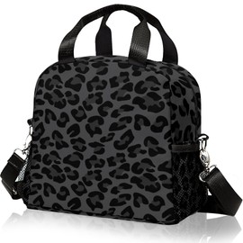 WOBAGMEN Lunch Bag for Women, Insulated Lunch Box With Adjustable Shoulder Strap, Small Reusable Tote for Girls Adults Work School (black leopard)