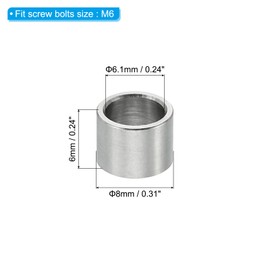 PATIKIL M6 Stainless Steel Spacers, 10 Pcs Metal Spacer Stainless Steel 6.1mm ID x 8mm OD x 6mm L Stainless Steel Spacer Screw Standoff Round for 1/4" or M6 Screw Bolts