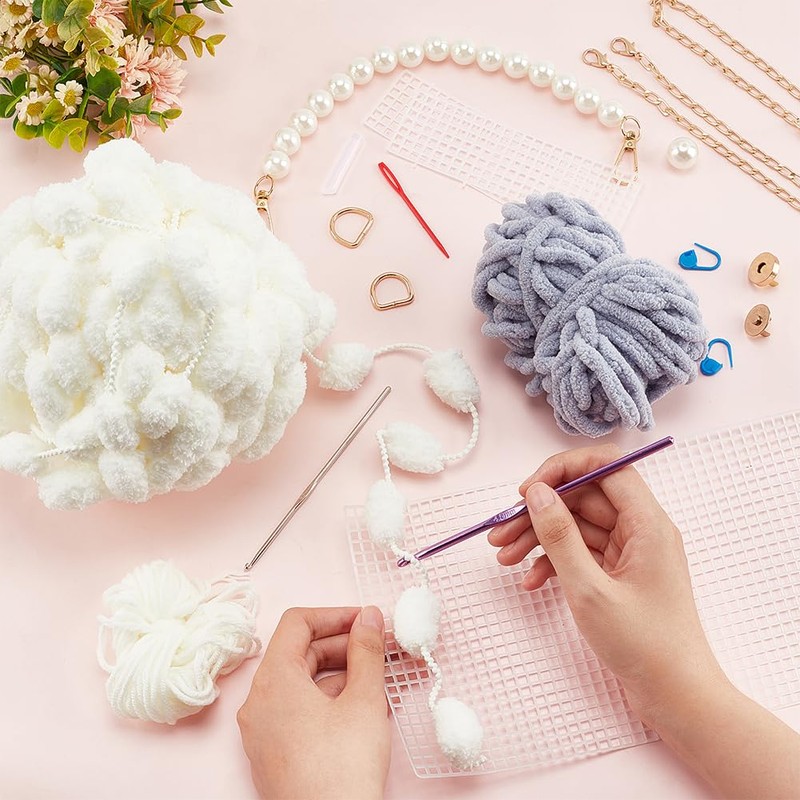 WADORN DIY Crochet Handbag Making Kit, Hand-Knit Woven Tote Bag