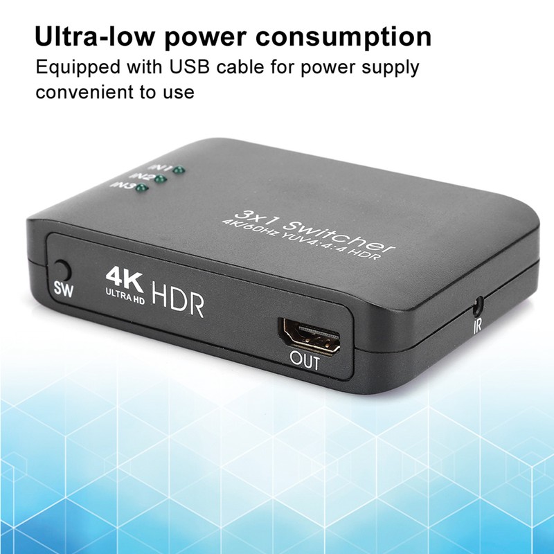 3x1 4K HDMI 2.0 Switcher HD IR Remote Control Splitter