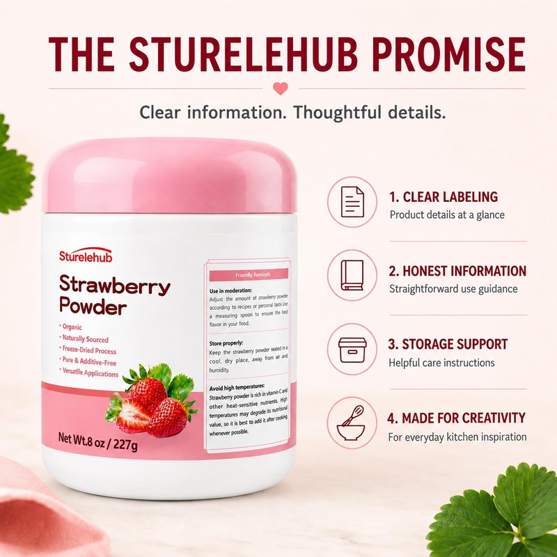 Sturelehub Organic Freeze Dried Strawberry Powder 8oz Fresh Taste in