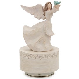 Caja de Música, Figura de Caja Musical de Ángel de la Guarda Sosteniendo Paloma, Figuras de Cajas de Música Esculpidas Pintadas a Mano con Mecanismo d