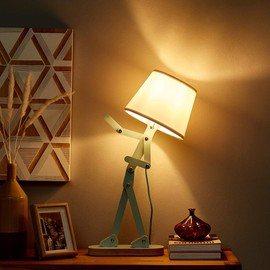 HROOME Cool Novelty Kids Desk Lamp with Swing Arm, Modern Wood Adjustable Table Lamp Bedside Light for Reading/Bedrooms/Living Room/Office/Girls/Boys - Pea Green, Bulb Included