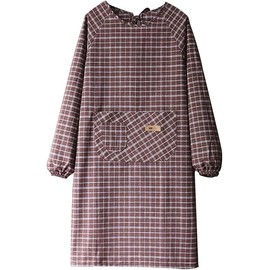 Hedbroli Men's Work Apron, Long Sleeve, Work Apron, Gardening, Gingham, Work, Long Length, Checkered Pattern, Stylish, Large Size, Braun