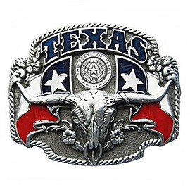 Westernlifestyle Belt Buckle Buckle for Interchangeable Belt Longhorn Texas Lone Star Country LineDance, Silver/Red/Blue