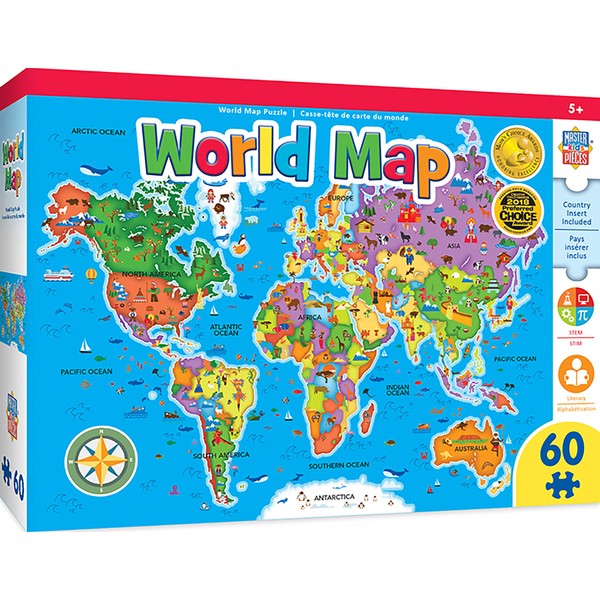 Masterpieces Educational Maps, World, Creative Child Preferred & Mom’S Choice Award, Stem Product, 60Piece Jigsaw Puzzle, for Ages 5+