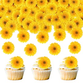 40 Pack Edible Daisy Cupcake Toppers Edible Wafar Paper Spring Bridal Engagement Baby Shower Birthday Party Cupcake Picks Anniversary Party Decorations Supplies Gold