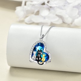 POPLYKE Cat Necklace Sterling Silver Crystal Celtic Moon Pendant Irish Jewelry Gifts for Women (heart 3)