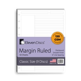 Classic Size Discbound Paper - Margin Ruled Sheets - Premium 120gsm Heavyweight Notebook & Planner Refills - 9 Discs, 7 x 9.25 in - Punched for Happy Planner (50 Sheets)