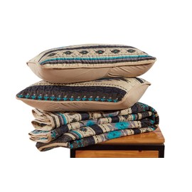 Chezmoi Collection 3-Piece Southwestern Geometric Tribal Multicolor Teal Beige Black Gray Queen Quilt Bedspread Set (100" x 95")