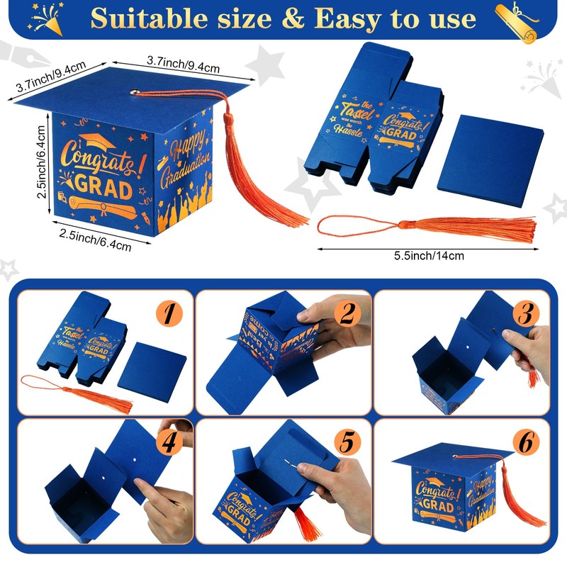 TaoBary 30 Pcs Graduation Cap Candy Box with Tassel Party