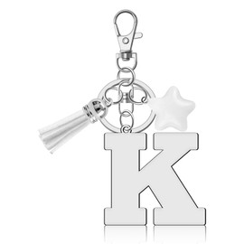 Ximalun Initial Letter Keyring for Women Alphabet Initial Letter Keyring with White Tassel Initial Letter A-Z Keyring Cute Keyring for Key Handbag Backpack