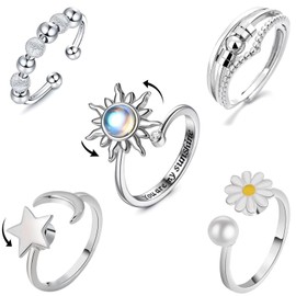 Mxlfdc Fidget Rings for Anxiety Women, 5 Piece Set Fidget Rings, Stress Relief Gifts for Women Girls, Fits Almost Any Size Anxiety Ring Fingers Suitable for All Ages