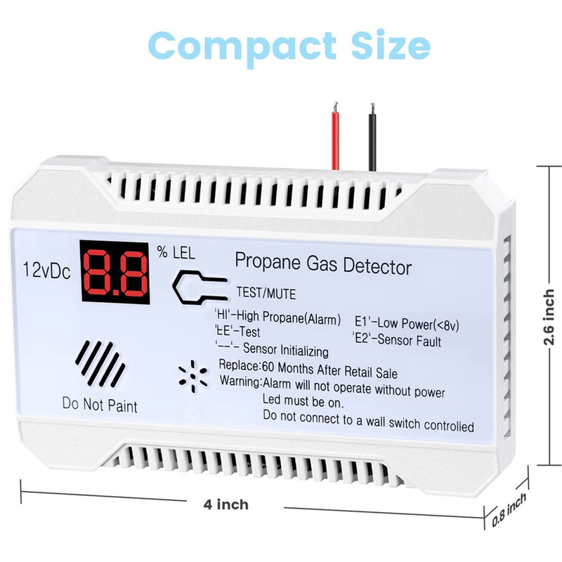 RV Propane Gas Detector 85dB Loud Alarm DC 12V, Mini