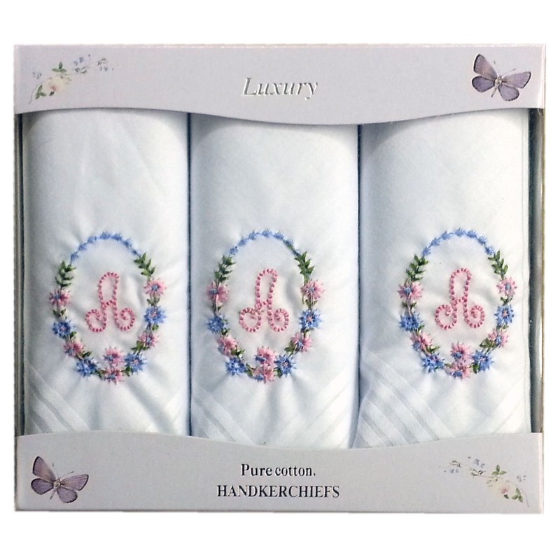 2COZEE Womens/Ladies Embroidered Initials Taschent 3-Pack? CHER with White EM