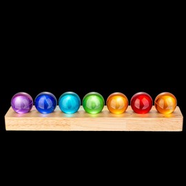 7pcs 40mm Multicolor Crystal Solid Ball Glass Spheres with LED Wooden Base Night Light Decoration Healing Sphere Balls with Stand for Home Living Room - Decorative Balls for Dinner Party Centerpiece