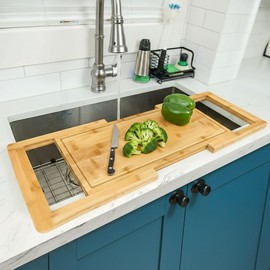 Kitchen Over The Sink Cutting Board - Expandable Cutting Board Over Sink, Bamboo Cutting Boards with Juice Groove