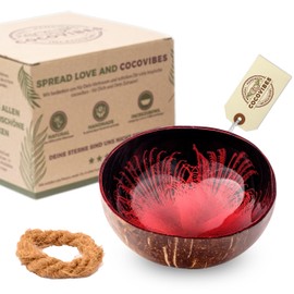 cocovibes Ruby Coconut Bowl with Coaster/Snack Bowl/Decorative Bowl for Keys/Jewellery Bowl/Serving Bowl/Modern Splash Red