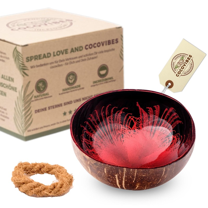 cocovibes Ruby Coconut Bowl with Coaster/Snack Bowl/Decorative Bowl for Keys/Jewellery