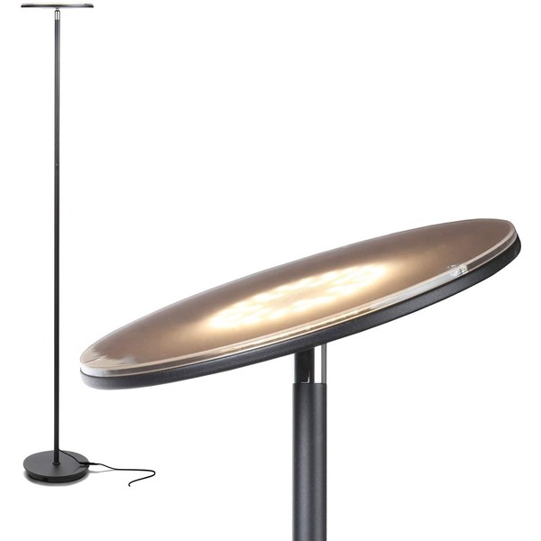 Brightech Sky Flux - The Very Bright LED Torchiere Floor Lamp, for Your Living Room & Office - Halogen Lamp Alternative with 3 Light Options Incl. Daylight - Dimmable Modern Uplight- Black
