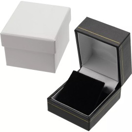 FindingKing Earring Gift Box Black Faux Leather 1 3/4" Black/White Interior (Only 1 Box)