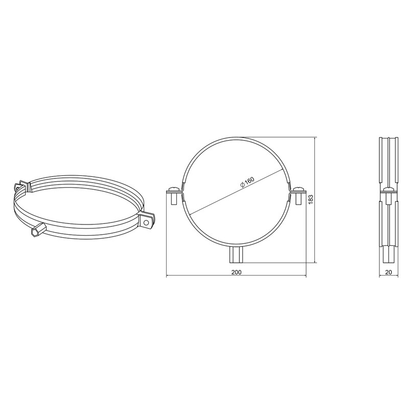 H&C VENT Galvanised Pipe Clamp Diameter 160 mm with Rubber