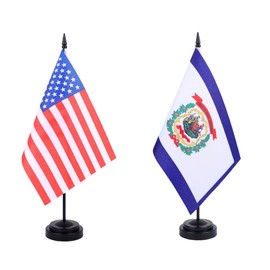 WXTWK 2 Pack USA West Virginia Flag West Virginia State Desk Flag Set - Mini Small West Virginia Table Office Flags with Black 12" Solid Pole Stand Base Classroom Meeting Desktop Decorations