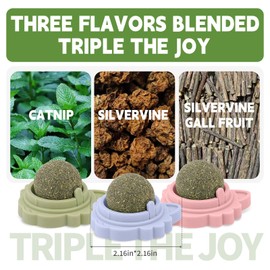 Hey Jumi 3Pcs Catnip Toy Balls with Three Mixed Flavors, Nature Edible Cat Silvervine Chew Toys, Healthy Kitten Wall Treats, Teeth Cleaning Toys for Indoor Cats, Gift Box for Kitten Pet