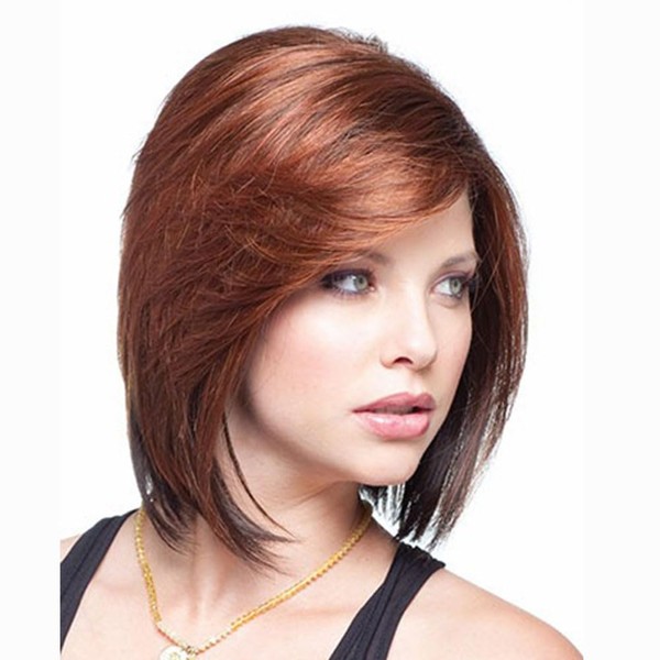 AUBWIG Short Bob Reddish Brown Straight Hair Wigs Shoulder Length