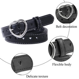 COYUN Pack of 2 Children's Belts, Girls' Heart Buckle Belt, Adjustable Heart Buckle Waist Belt, Children's PU Leather Belt, for Kids Dress Pants, Jeans, White, Black