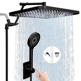 13" Rainfall Shower Head with Handheld Spray Combo, Dual Waterfall Showerhead Button Switch by Handheld, 3-Modes Spray, Adjustable Extension Arm, 71 Inches Stainless Steel Hose(Matte Black)