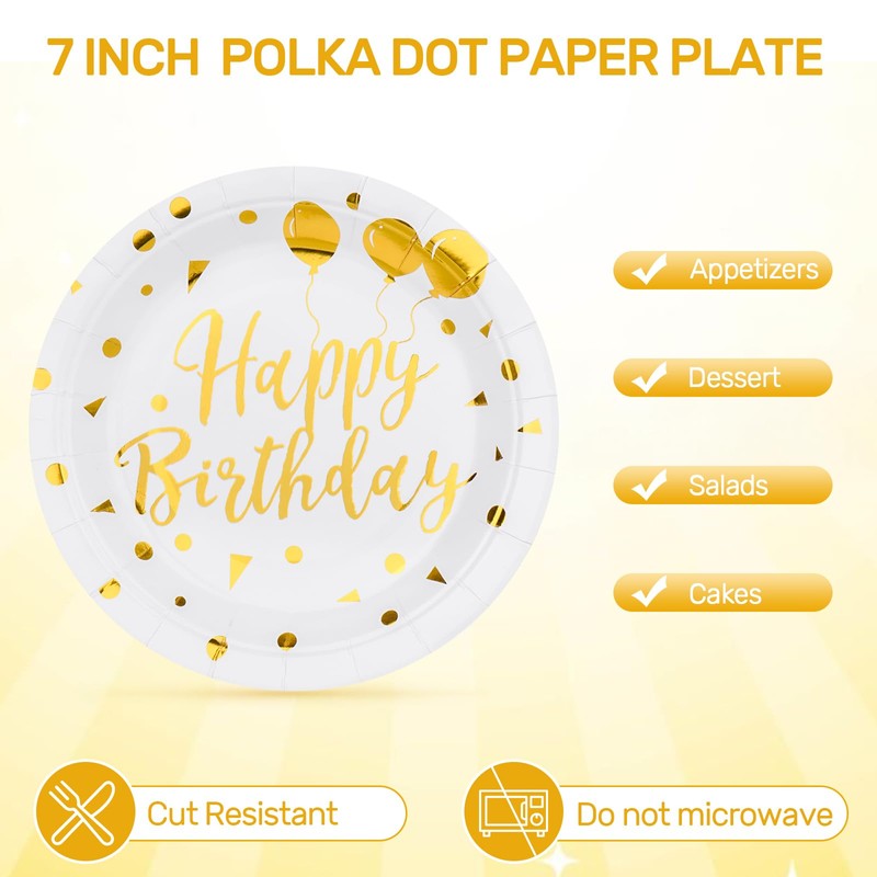 Bogoke 75PCS Happy Birthday Paper Plates - 7 Inch White