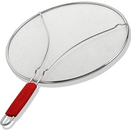 ALPHA LIVING Splatter Guard for Frying Pan & Food Strainer and Universal Cookware 13" - Stops Hot Oil Splash - RED Handle - Splatter Screen for Cooking